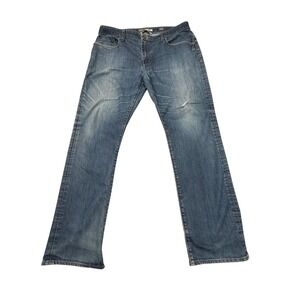 BKE Jake Straight Leg Jeans Mens 38x32 Blue Medium Wash Denim Distressed Buckle